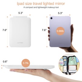 LUKYMIRO Rechargeable Travel Makeup Mirror with Lights, Portable Lighted Vanity Mirror with 10X Magnification, 70 LEDs 3 Color Lights, Touch Tabletop Folding Compact Cosmetic Mirror Black