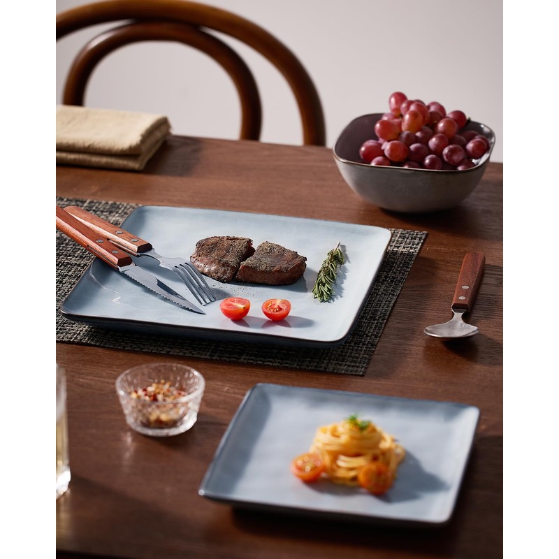 Famiware Dinnerware Sets for 4, Ocean Square 12-Piece Kitchen Plates