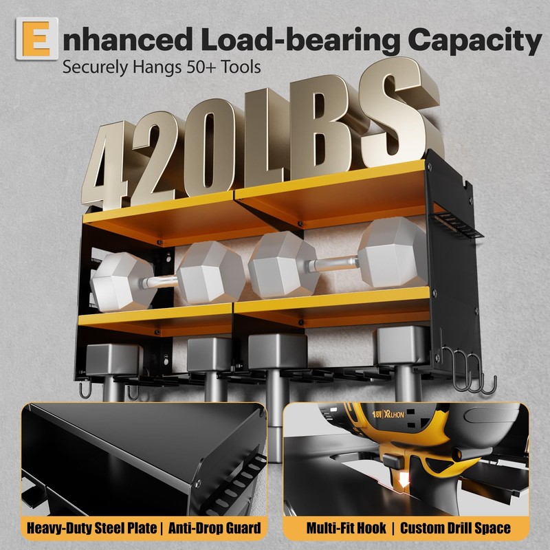 Spampur Large Power Tool Organizer Wall Mount with Charging Station,