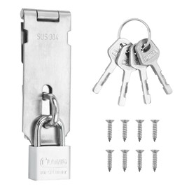 SUS304 Stainless Steel Shed Lock Hasp Door Lock with Padlock, 4-Inch Heavy Duty