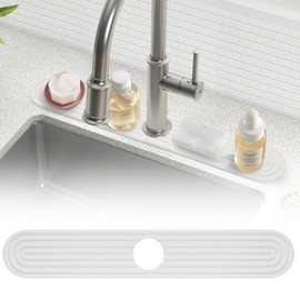 Beekfect 23.6" Stone Kitchen Sink Splash Guard, Instant Dry Diatomaceous Earth Faucet Mat for Kitchen Bathroom Sink Countertop, Behind The Faucet Super Absorbent Stone Sink Tray, White