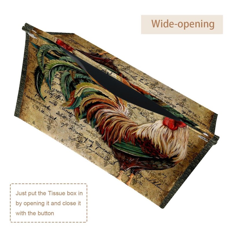 2 Pack Tissue Box Cover Holder, Retro Animal Rooster Rectangle