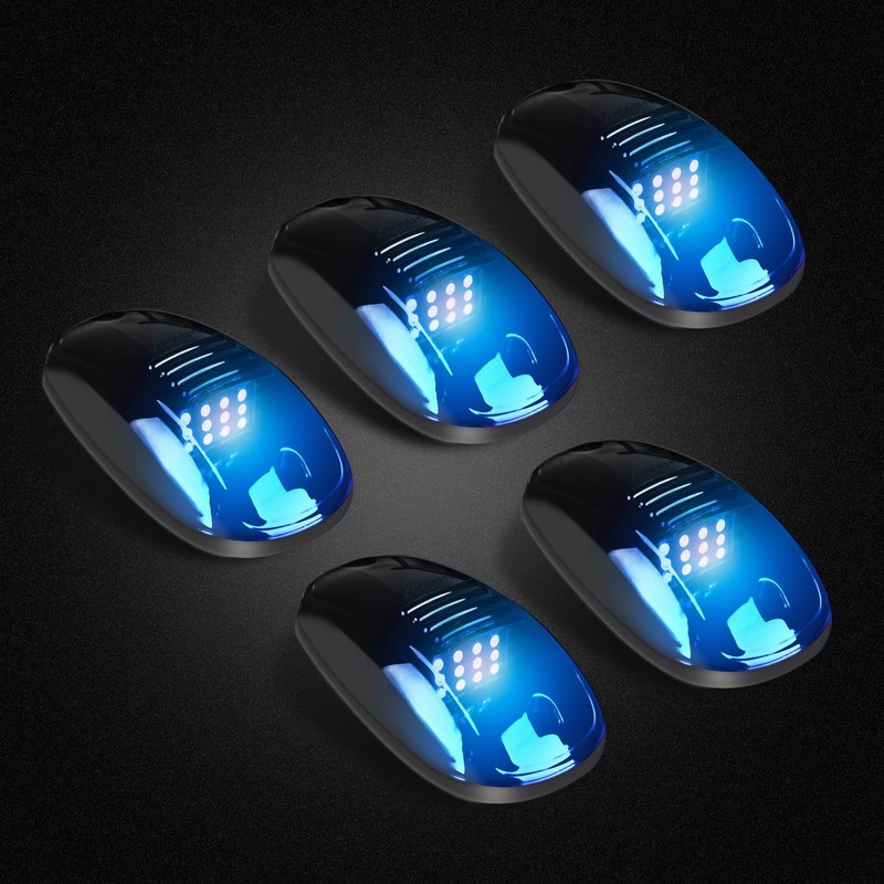 AMEXMART 5X Blue LED Cab Lights Smoked Cab Roof Running