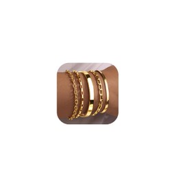 5PCS Gold Bracelet Stack for Women Non Tarniosh, Dainty Stackable Gold Bracelets Set, Stainless Steel Cuff & Chain Bracelets for Women Trendy, Fashion Jewelry Set Gift