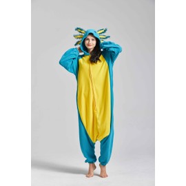 SimZoo Animal Onesie Pajamas Adult Men Women Costume Axolotl Sleepwear One Piece Unisex Housewear, Blue Axolotl