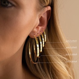 Gold Big Hoop Earrings for Women Trendy 2025 Large Flat Hoop Earrings Non Tarnish Everyday Earrings Jewelry for Women