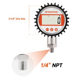 Roastove 3-1/8" Dial Size, Digital Pressure Gauge, 0-3000psi/bar/Mpa/Kpa, 1/4" NPT Lower Mount, 0.25% Accuracy