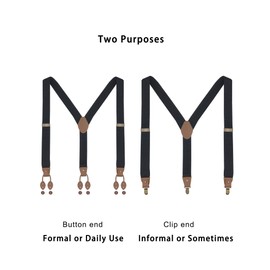 Ausukler Buttons Braces for Men Extra Strong 3.5 cm Wide with 6 Buttons and 3 Clips Adjustable One Size, black