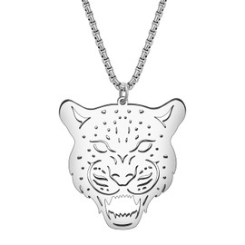 DALANE Stainless Steel Cute Leopard Tiger Necklace 18K Gold Plated Pendant Cheetah Jewelry Novelty Gifts for Women Charms (Silver Plated Leopard Head)