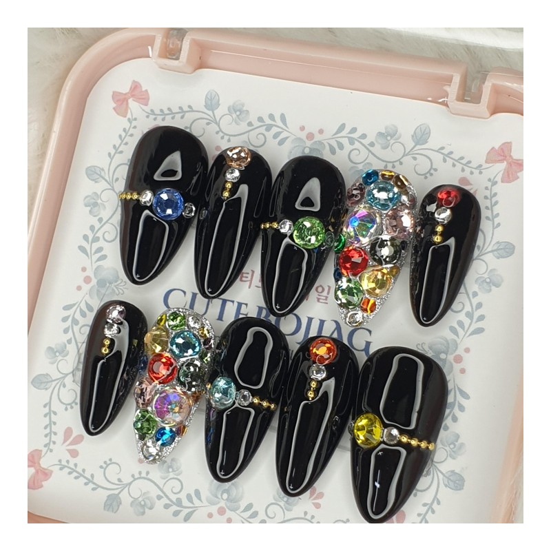 Color Full Stone Handmade Nail Tips - Ballerina / 컬러