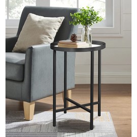 GIFTTROVE Round Side Table, Black End Table with Mirror Top, Metal Coffee Accent Table, Modern Side Table for Small Space, Living Room, Bedroom, 16" D x 16" W x 24" H