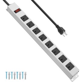 Unbranded 8 Outlet Heavy Duty Power Strip Surge Protector, 15A/1875W, 2100J, 6FT Cord - White