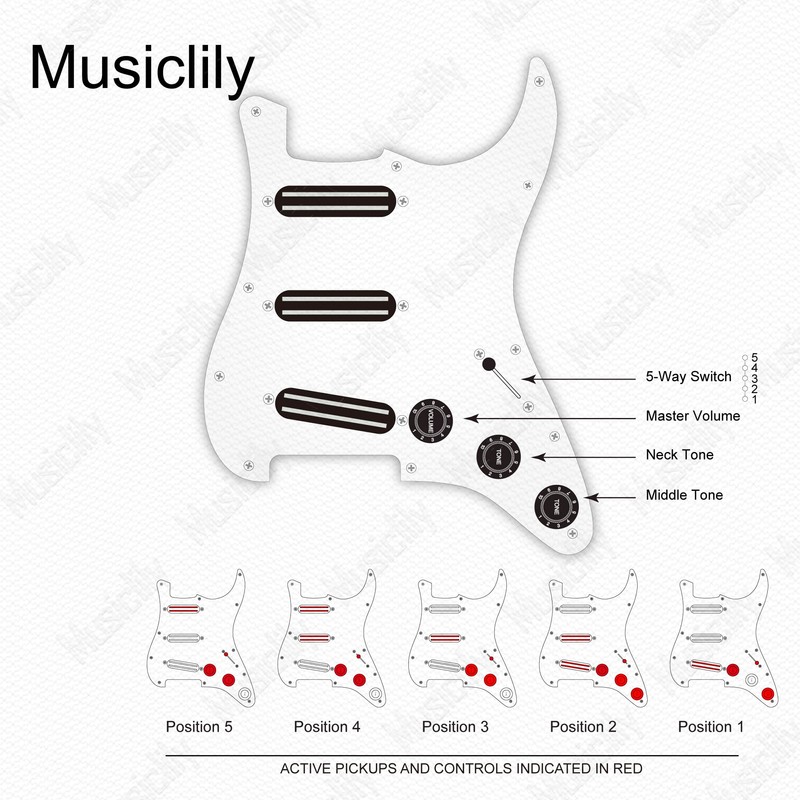 Musiclily Pro-SE ST-DPHA SSS Strat Wired Pickguard Arnico 5 Single