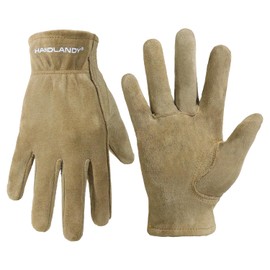 HANDLANDY - Guantes de jardinería de piel genuino para niños de 2 a 9 años, guantes de trabajo para niños, niñas, niños pequeños (caqui, L)