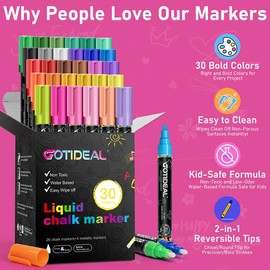 GOTIDEAL Liquid Chalk Markers, 30 colors Premium Window Chalkboard Neon Pens, Including 4 Metallic Colors, Painting and Drawing for Kids and Adults, Bistro & Restaurant, Wet Erase - Reversible Tip