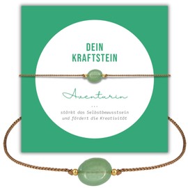 happymaker - Echtes grüner Aventurin Edelstein Armband, Damen Armband mit 18k vergoldete Perlen und exklusiver Geschenkverpackung als Mutmachergeschenk für Prüfungen, handgemacht in Deutschland