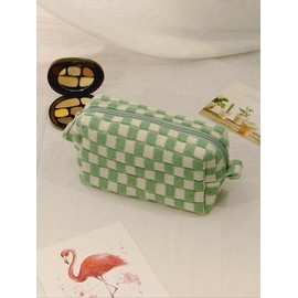 Cute Checkerboard Pattern Durable Cosmetic Bag, 1 Piece Large Capacity Knitting Storage Bag, Fashion Portable Make-up Bag for Women and Girls, Cosmetics Organizer:_Multicolor3_one-size