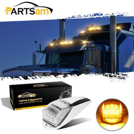 Partsam 10pcs 31LED Amber Cab Light LED Top Roof Running Marker Lights w/Chrome Base Compatible with Peterbilt/Freightliner/Western Star/Mack/International Heavy Trailer Trucks