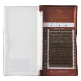 FELICIA Color Flat Lush Extra Soft Eyelash Extensions, Single, Pine Extract, C Curl, 0.006 - 0.51 inches (8 - 13 mm), Mix..
