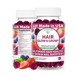 Lunakai USA Made Super Hair Gummies with Biotin, Zinc, Horsetail Extract & Saw Palmetto - Hair Growth Vitamins for Women & Men – Supports Thicker, Longer, Stronger Tresses, Skin & Nails, 60ct