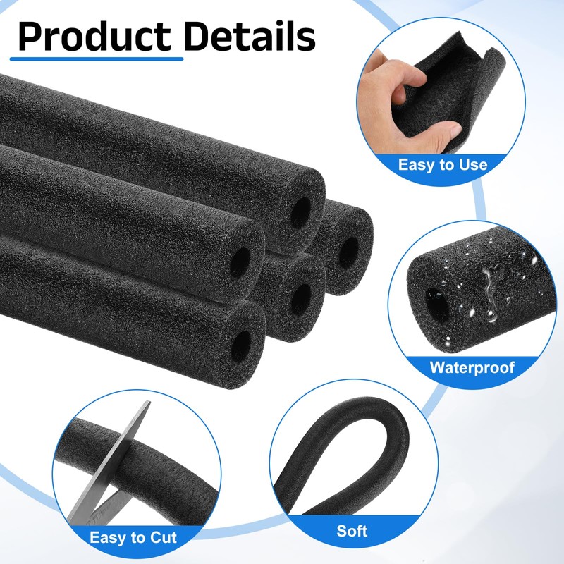 uxcell 5 Pcs Pipe Insulation Foam Tube, 1/2" ID x