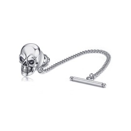 Skull Tie Tack Pin Sterling Silver Punk Skull Tie Jewelry Accessories for Men