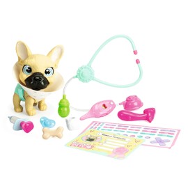 Simba 105950056 Pamper Petz Dog Doctor, 17 cm Frenchie with Drinking and Wet Function, Nappy with Colour Change Function, Over 10 Doctor Accessories, Head and Legs Movable, with Sound, from 3 Years