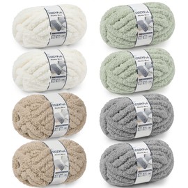 Cozyful Chunky Yarn for Hand Knitting - #10 Chunky Chenille Yarn, Jumbo Big Thick Chunky Yarns for Crocheting, Super Bulky Chunky Knit Blanket Yarns, 8 Skein (25yd, 8oz/Skein), Cream&Sage&Khaki&Grey