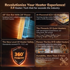 3rd-Gen AEOCKY Zero-Odor Space Heater with AI Thermostat, 1500W PTC Heaters for Indoor Use With Remote, 70° Oscillation, Utmost Silence, Safe Portable Electric Heater for Office, Bedroom, Large Room