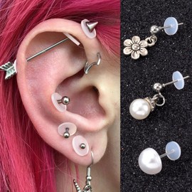 HINZIC 50Pcs Silicone Earring Backs Stopper for Piercings Clear Discs Stabilizer Pads for Droopy Ears Heavy Earring Non Pull 7mm Earlobe Support Patches