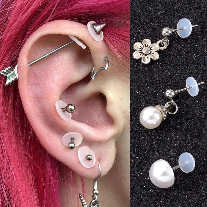 HINZIC 50Pcs Silicone Earring Backs Stopper for Piercings Clear Discs