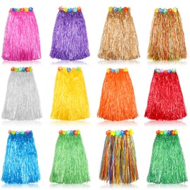 Hajoyful Grass Skirt Hawaiian Luau Hula Skirts Party Decorations Favors Supplies Grass Skirts for Adult Elastic Hibiscus Flowers Tropical Skirt, Party, Birthday, Celebration 60CM 12Pack Multicolored