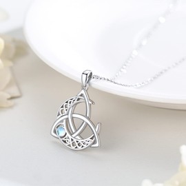 Midir&Etain Celtic Knot Necklace 925 Sterling Silver Moonstone Moon Pendant Necklace Celtic Jewellery Gifts for Women Girls Girlfriend