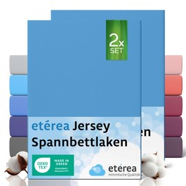 etérea Jersey 2er Set Spannbettlaken 60x120cm - 70x140cm Hellblau bis 15 cm Höhe - 100% Baumwolle Spannbetttuch Oekotex - Doppelpack Bettlaken 60x120 cm - 70x140 cm - Blau