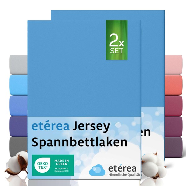 etérea Jersey 2er Set Spannbettlaken 60x120cm - 70x140cm Hellblau bis