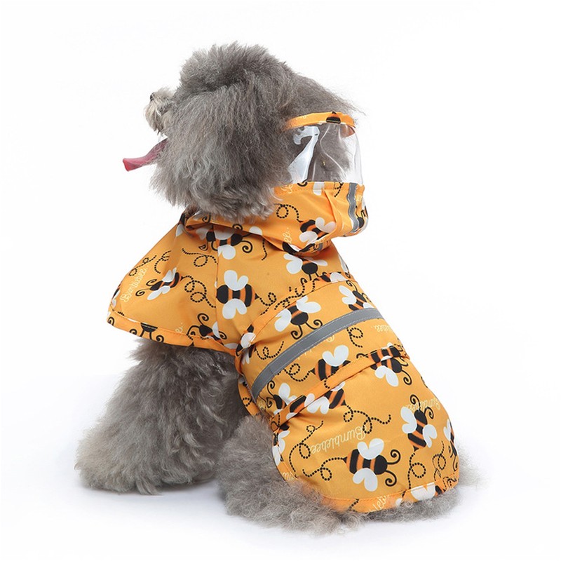 Dog Raincoat Reflective Breathable Lightweight Bee Pattern Puppy Rain Jacket