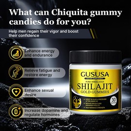 GUSUSA Pure Himalayan Shilajit Gold Gummies – 100% Natural & Organic, Lab-Tested, No Sugar Added, with Ginseng Extract – Non-GMO for Men & Women