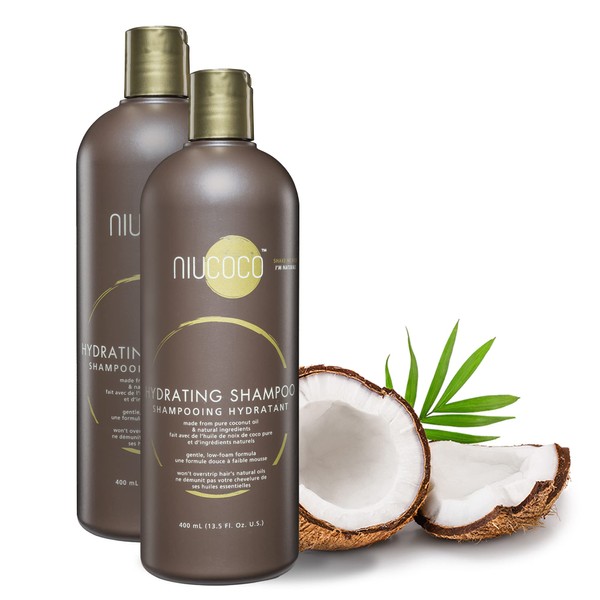 NIUCOCO Natural Coconut Oil Hydrating Shampoo (400ml - 2 Pack) | Chemical Free Moisturizing Dandruff Formula for Dry, Damaged, Hair & Scalp | Safe on Color Treated Hair | Professional Salon Quality