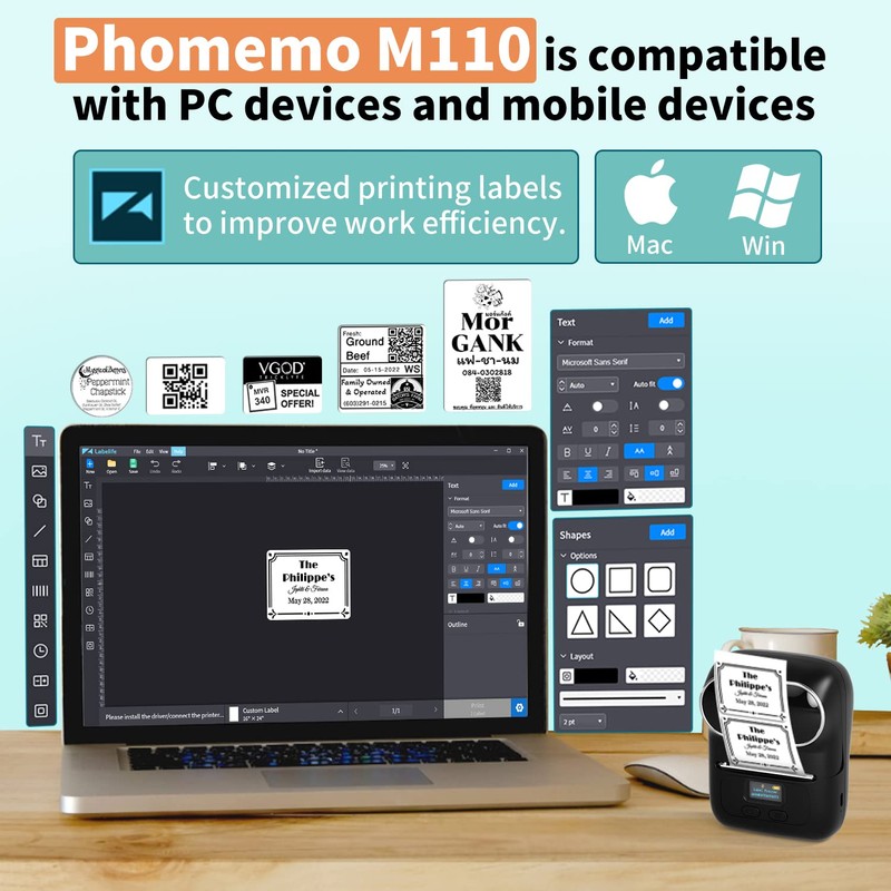 Phomemo M110 Label Maker with 3 Rolls Label Paper, Wireless