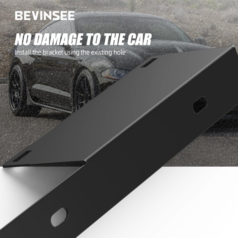 Bevinsee No-Drill Front Bumper License Plate Relocator Bracket Compatible with