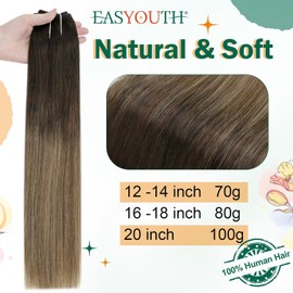 Easyouth Wire Extensions Human Hair Balayage Black Wire Hair Extensions Real Human Hair Ombre Black to Brown and Blonde Invisible Hair Extensions Wire Human Hair 12 Inch 70g