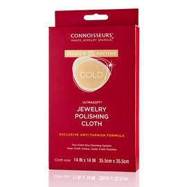 CONNOISSEURS Premium Edition Extra Large Polishing Cloth for Gold Jewelry - Ultrasoft Fabric with Anti-Tarnish Formula - 14x14 Inches