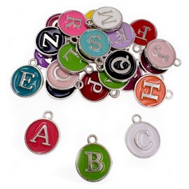 ZeaLian 52Pcs Enamel A-Z Alphabet Letter Initial Silver Round Charms