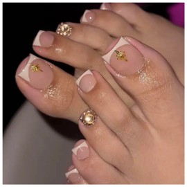 MISS MUMU ネイルチップ 足 24枚入 ネイルチップ ショート 春夏 シンプル かわいい 人気 ネイルシール 花嫁ネイル 光沢 つけ爪 成人式 結婚式 入学式 卒業式 パーティー できます フット用(ヴィーナス-J209)