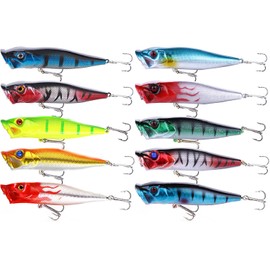 FANGBLUE Popper Fishing Lures Topwater Fishing Baits Hard Baits 3D Eyes Swimbait Crankbait with Treble Hook for Bass Trout Freshwater Saltwater