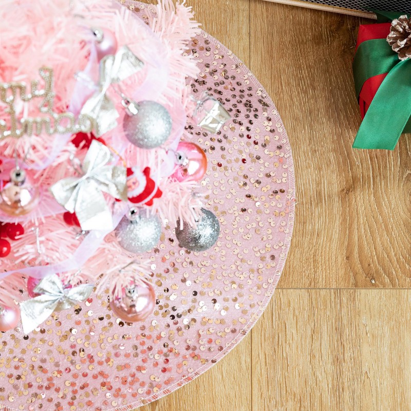Christmas Tree Skirt, 18 inch Sparkly with Faux Fur Plush