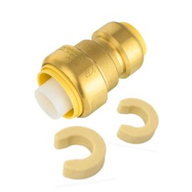 EFIELD Push Fit 1" x 3/4" Reducing Coupling Brass Fittings, Push-to-Connect Plumbing Fitting for Copper, Pex, CPVC With 2 Disconnect Clips