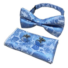 Juego de pajarita para hombre, diseño de cachemira, Azul, Talla única