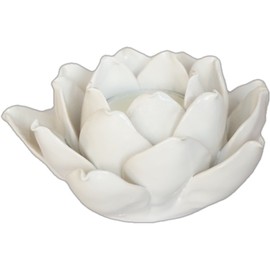 Ceramic Lotus Petals Style Flower Candle Holder Tea Lights Holder Home & Table top Decoration (White)