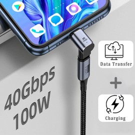 Herfair USB C Adapter, 90 Degree Adapter Type-C Angled Extender USB-C Male to Female Coupler 40Gbps Thunderbolt Connector for Laptops, Tablets, Phones, Steam Decks, More (2 Packs)